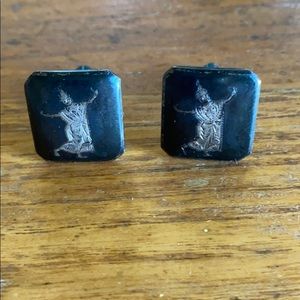 VTG SIAM silver intricate oxidized cuff links